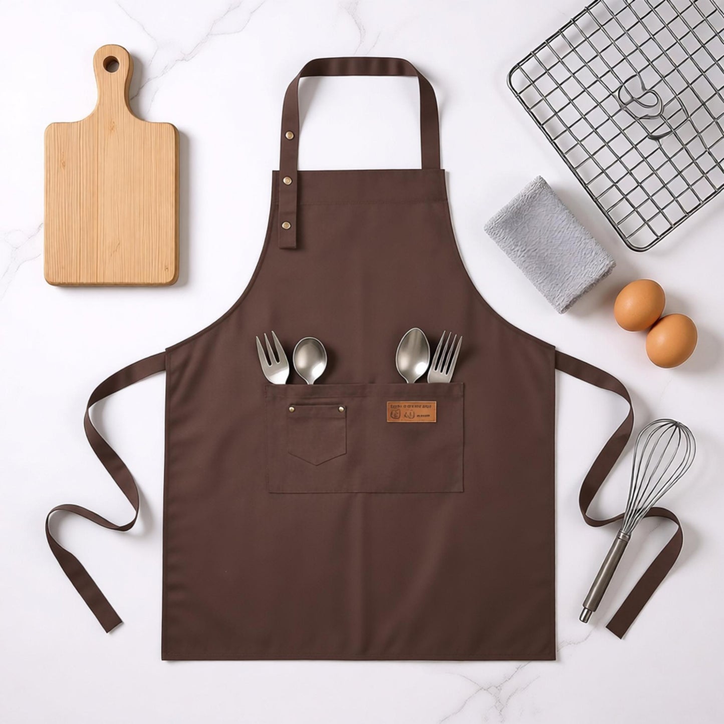 Kitchen Apron Cotton Blend Adjustable Neck Apron with Pocket for Cooking Baking Crafting