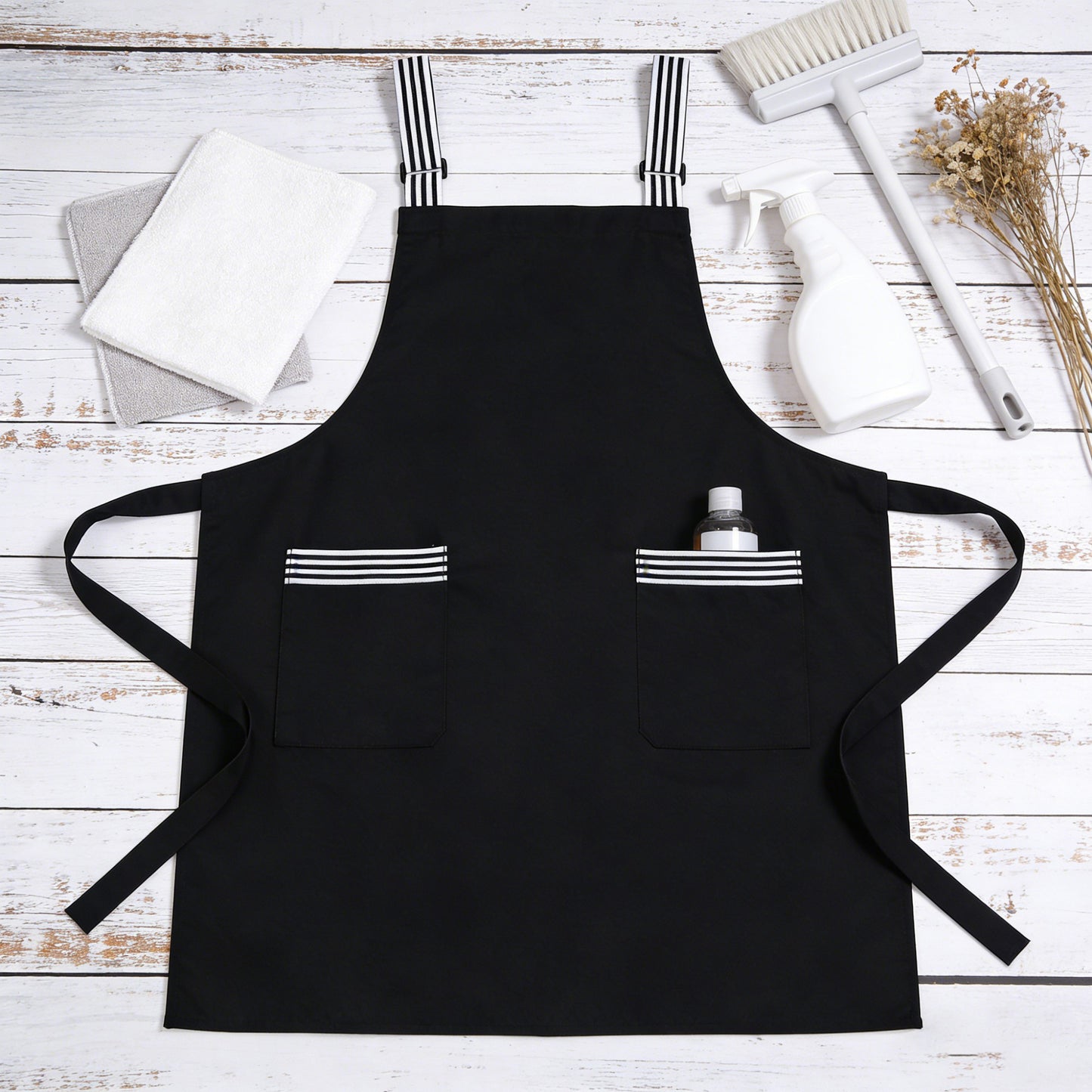 Kitchen Apron Cotton Blend Adjustable Neck Apron with Dual Pockets for Cooking Baking Kitchen Use