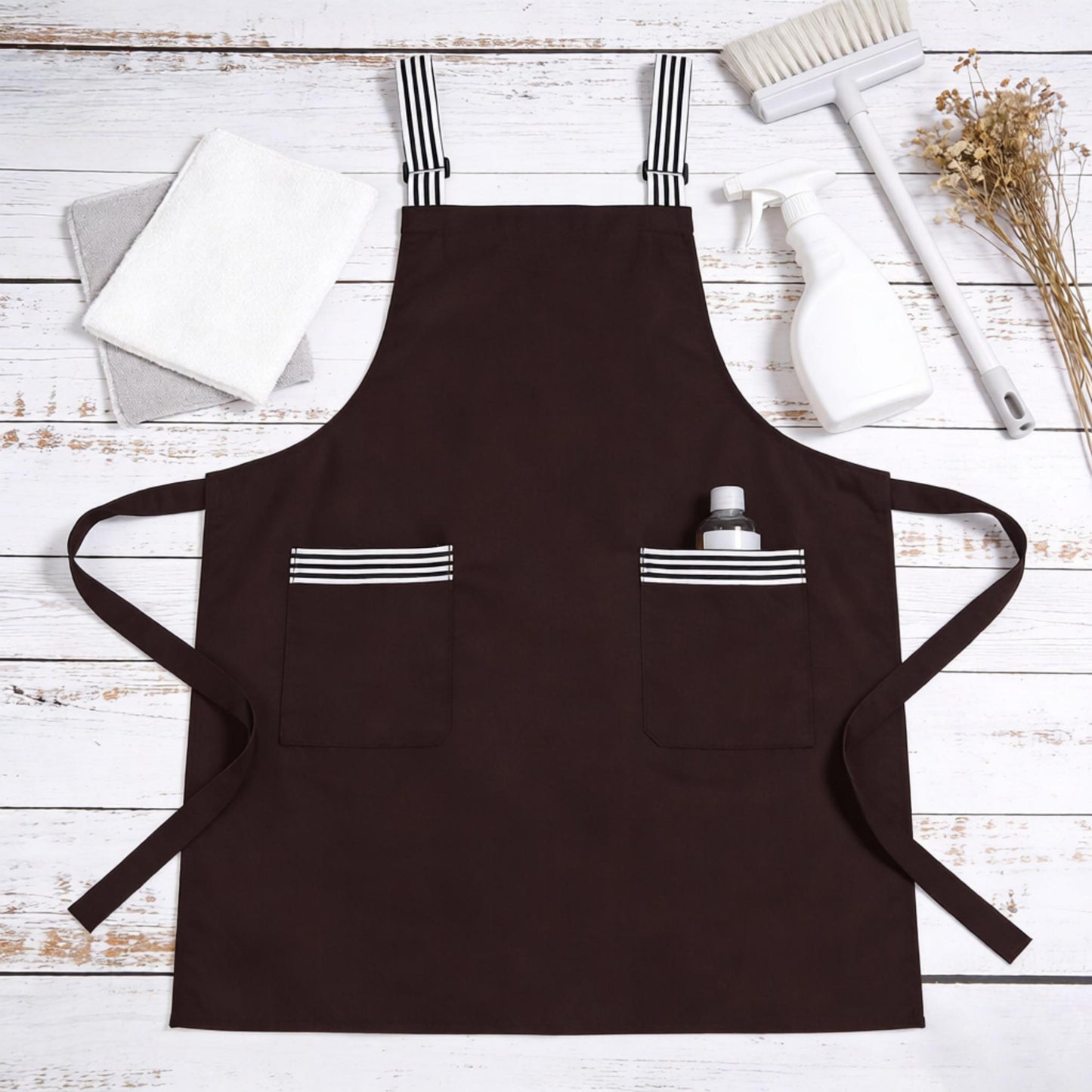 Kitchen Apron Cotton Blend Adjustable Neck Apron with Dual Pockets for Cooking Baking Kitchen Use