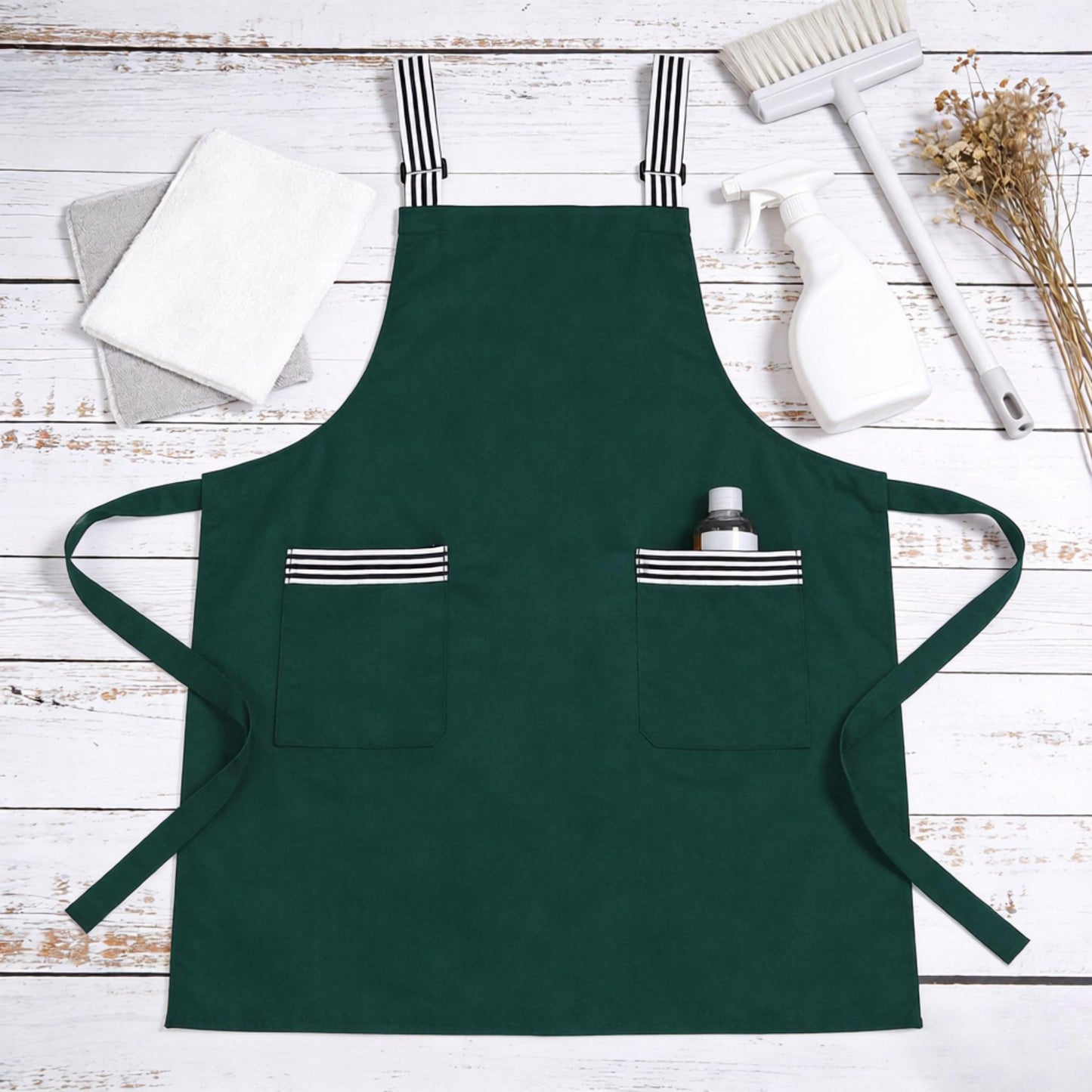 Kitchen Apron Cotton Blend Adjustable Neck Apron with Dual Pockets for Cooking Baking Kitchen Use