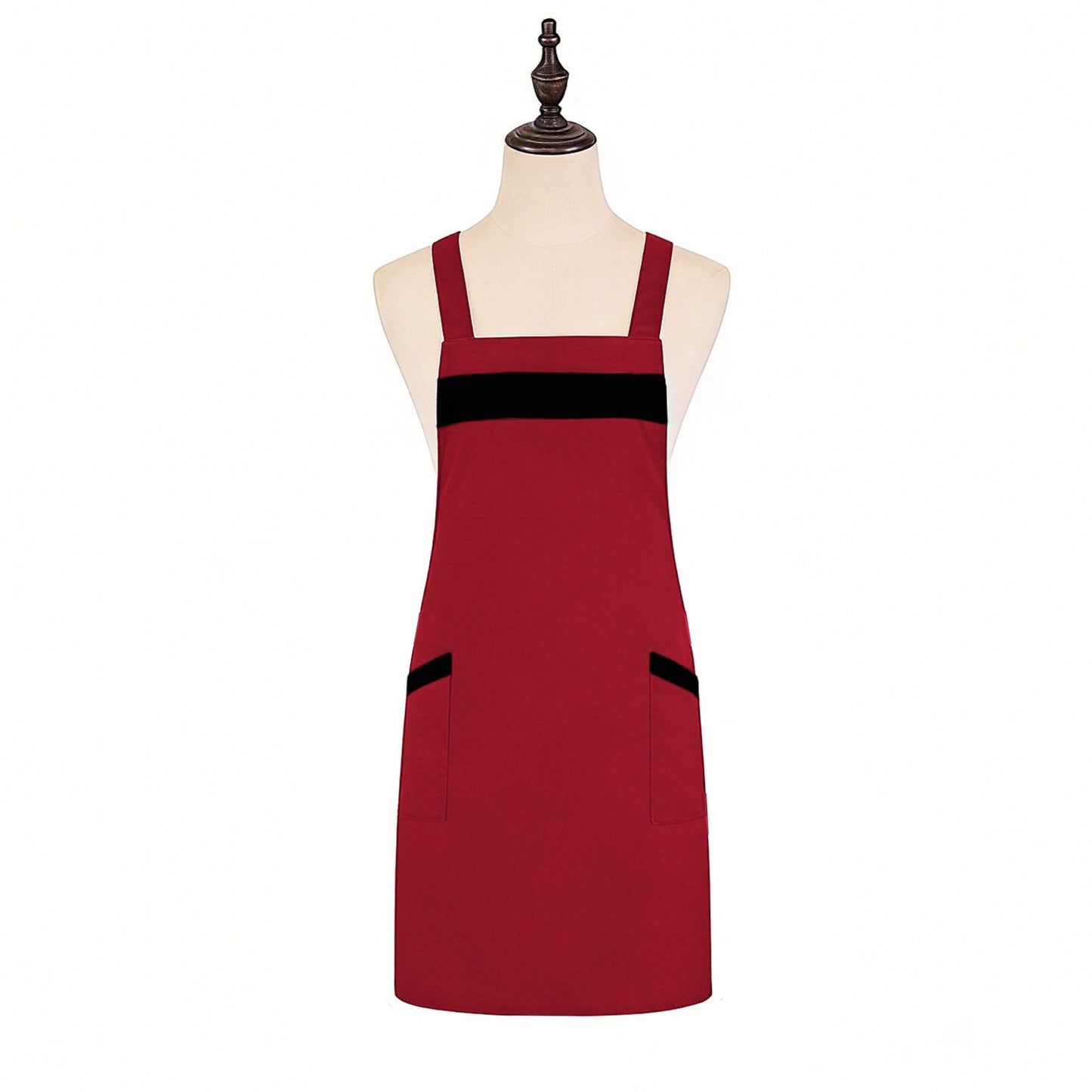 Kitchen Apron Adjustable Strap Apron with Contrast Trim and Dual Pockets for Cooking Work
