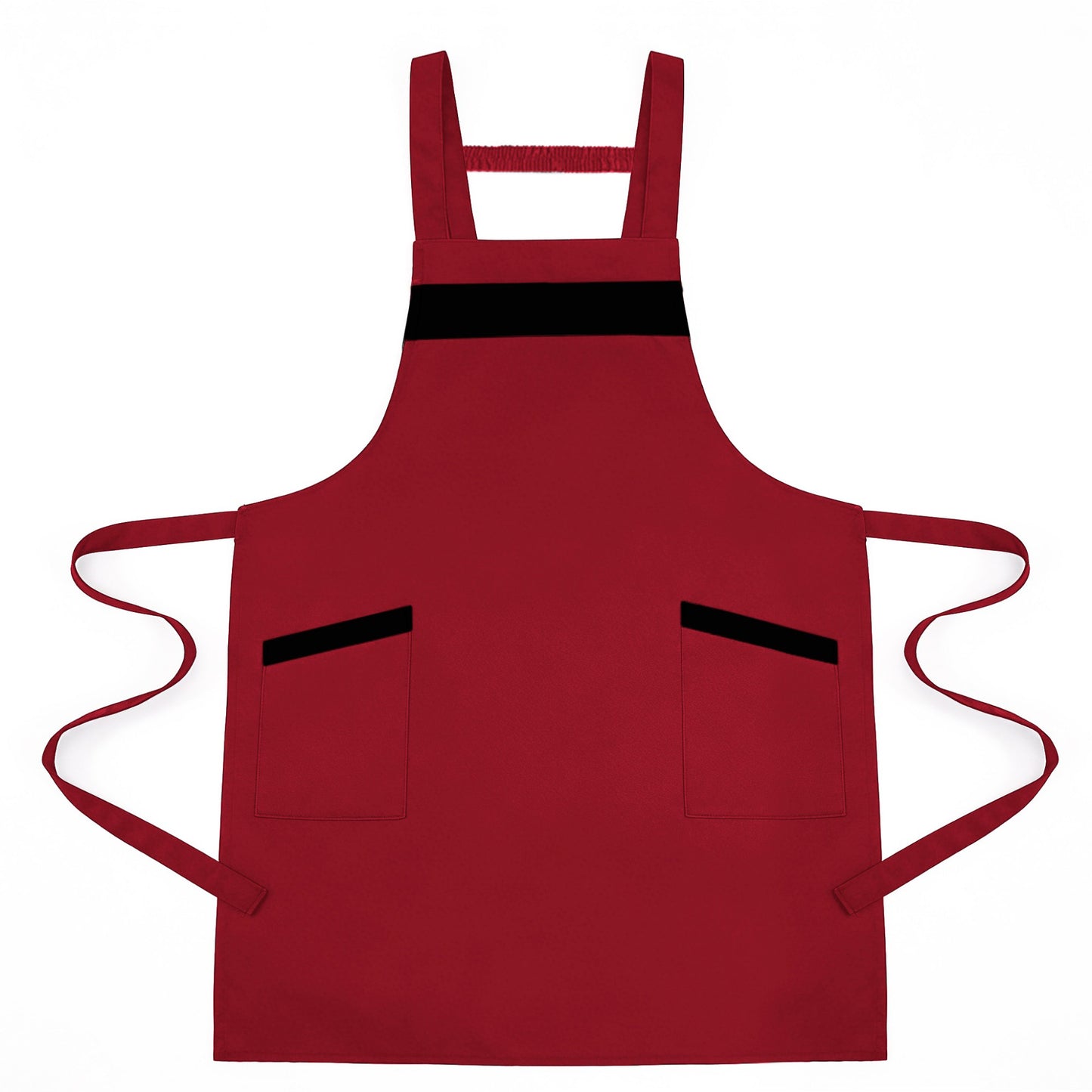 Kitchen Apron Adjustable Strap Apron with Contrast Trim and Dual Pockets for Cooking Work