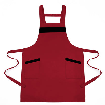 Kitchen Apron Adjustable Strap Apron with Contrast Trim and Dual Pockets for Cooking Work