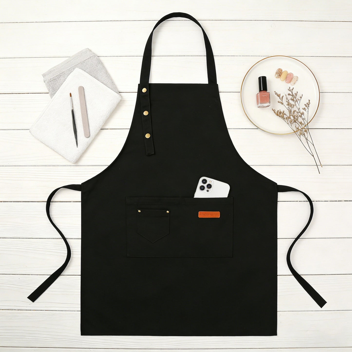 Kitchen Apron Polyester Adjustable Neck Apron with Pocket for Cooking Baking Work Use