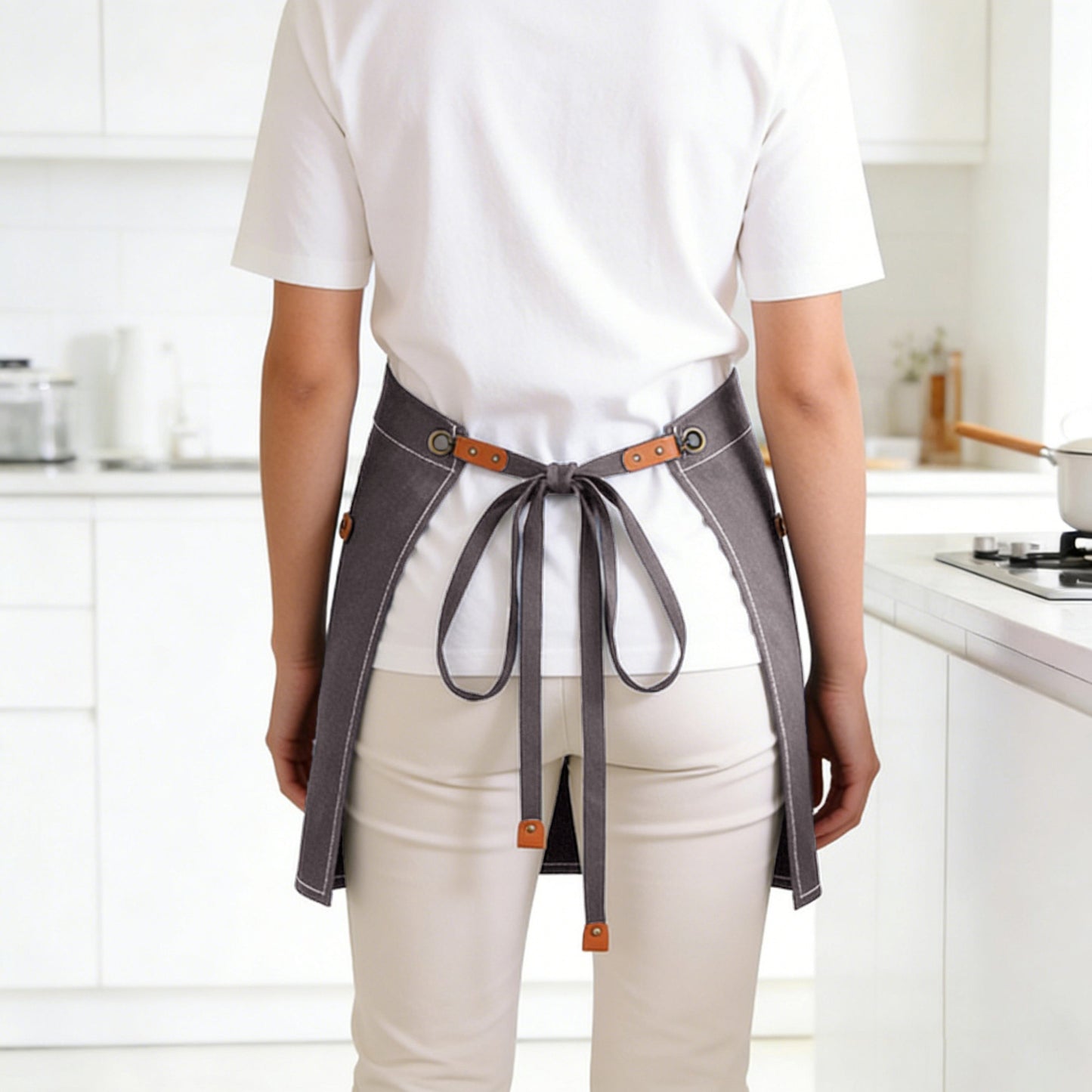 Waist Apron Cotton Work Apron with Multi Pocket Utility Design Adjustable Tie for Cooking Server