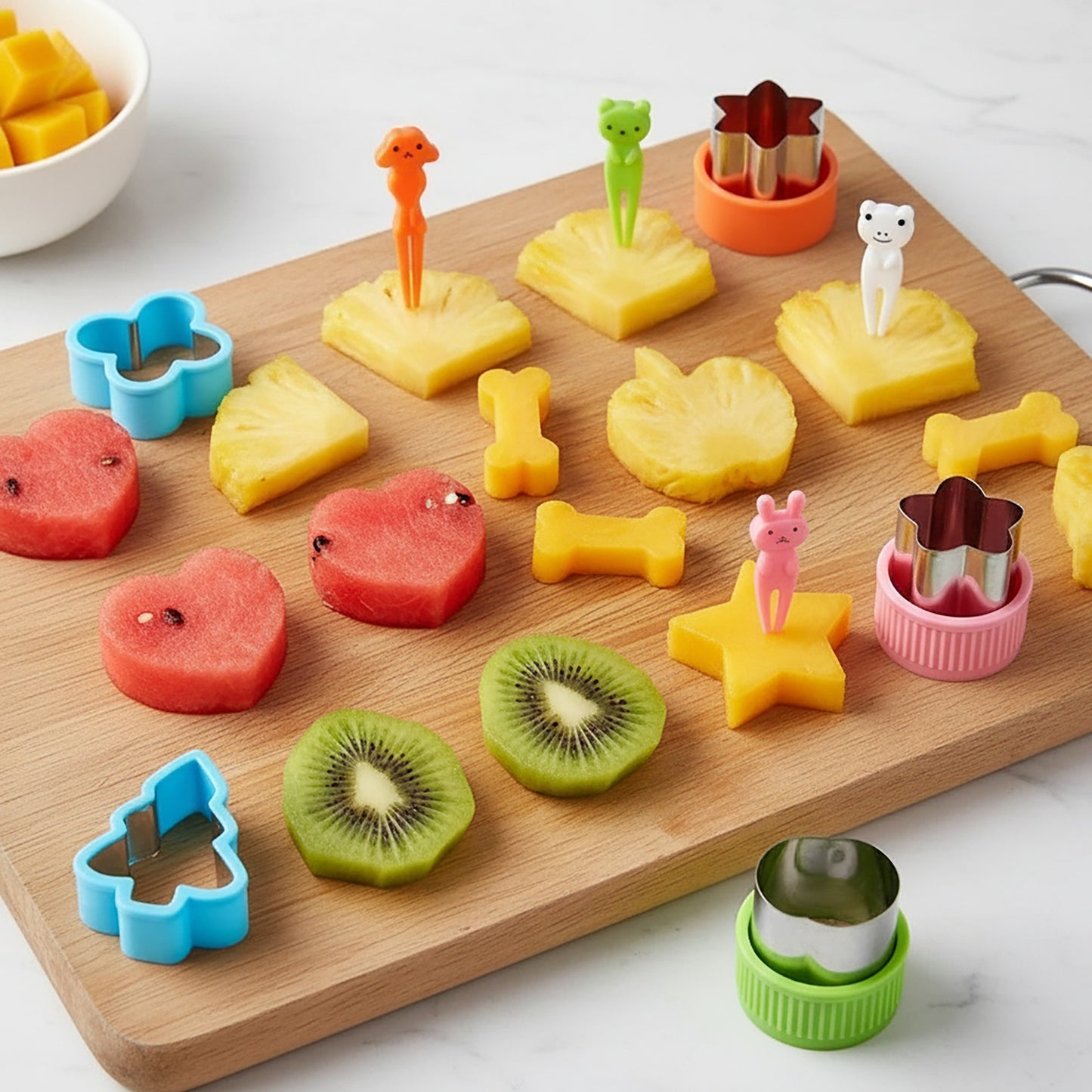 47-Piece Fruit Cutter Set Stainless Steel Food Shape Molds with Animal Picks and Cleaning Brush