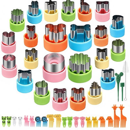47-Piece Fruit Cutter Set Stainless Steel Food Shape Molds with Animal Picks and Cleaning Brush