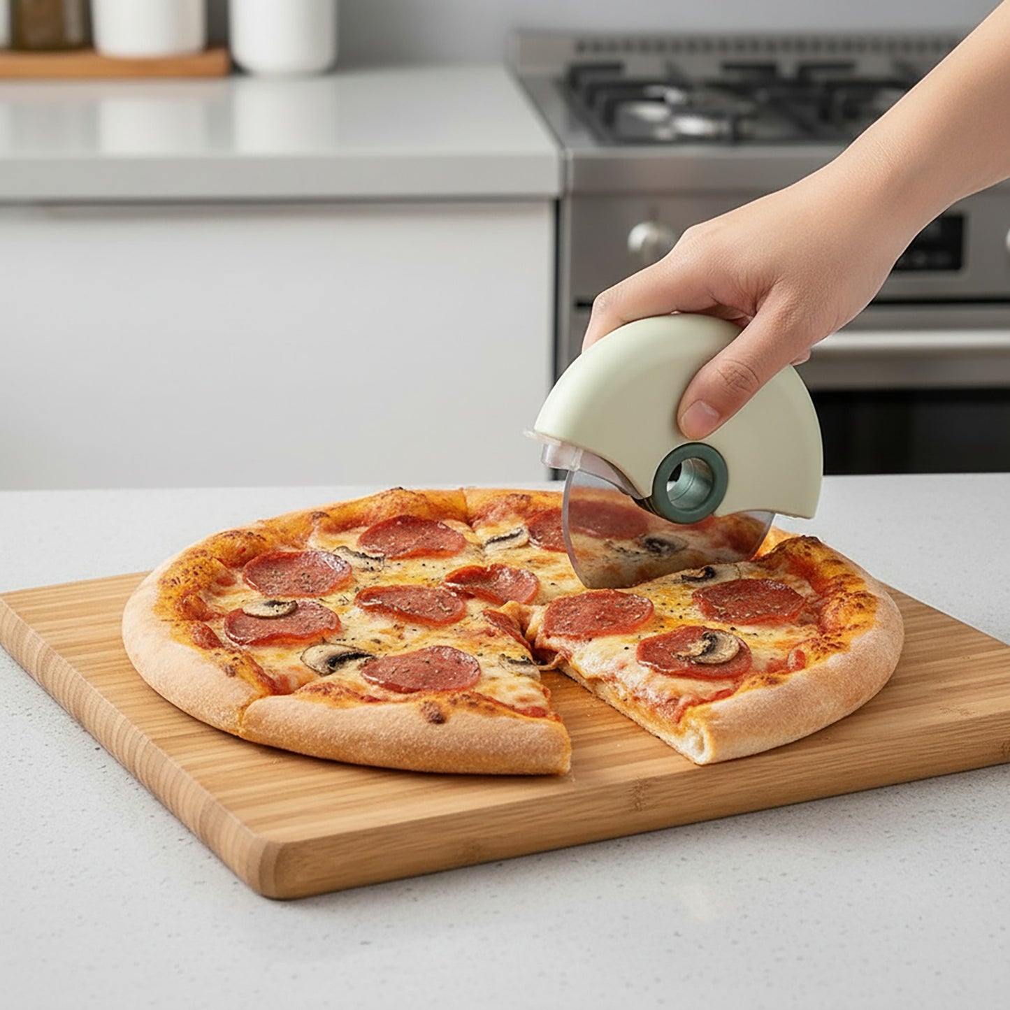 Pizza Cutter Wheel with Protective Cover Compact Handheld Rolling Blade Kitchen Cutting Tool