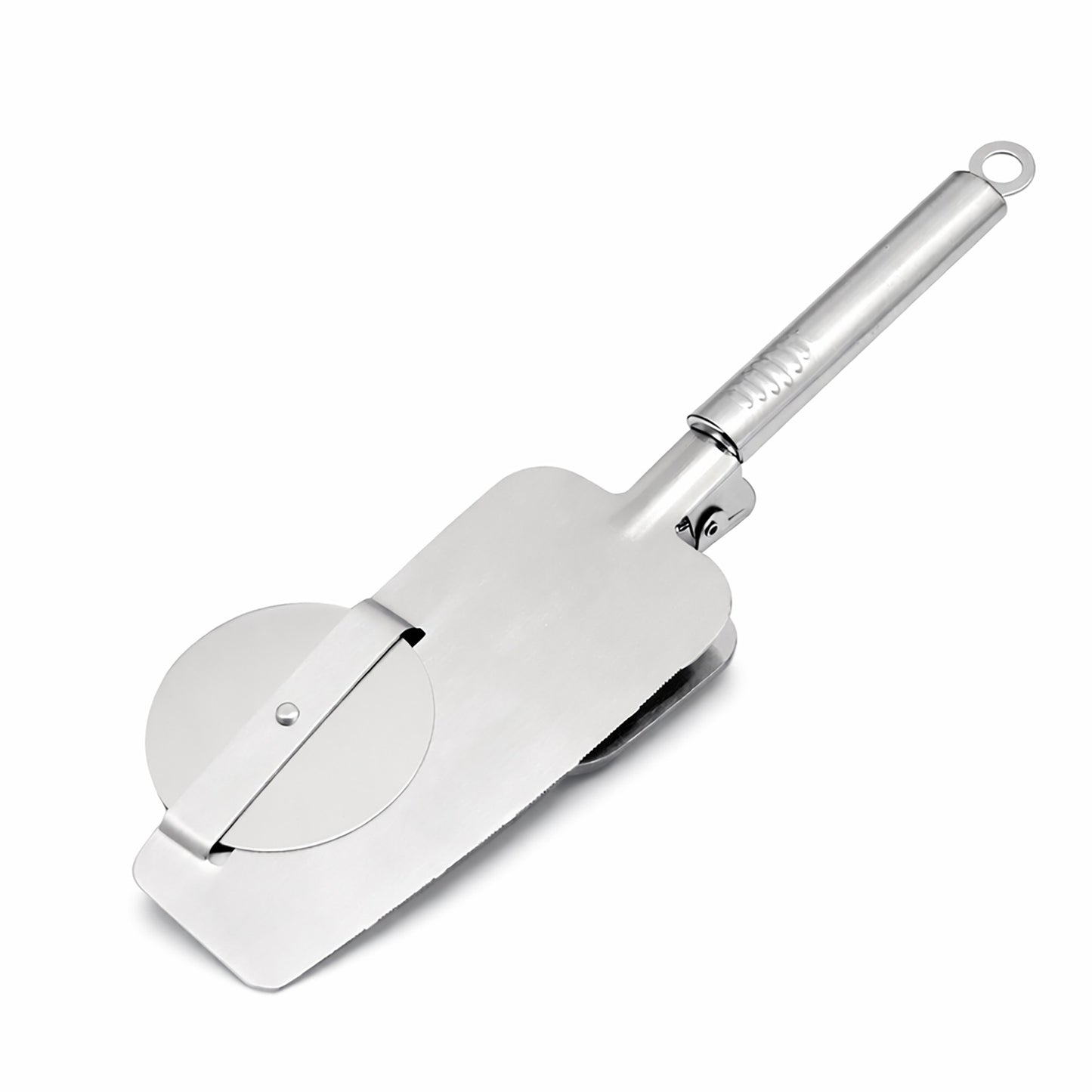 Stainless Steel Pizza Cutter and Server Spatula with Rolling Blade Foldable Handle Kitchen Tool