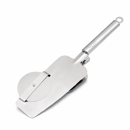 Stainless Steel Pizza Cutter and Server Spatula with Rolling Blade Foldable Handle Kitchen Tool