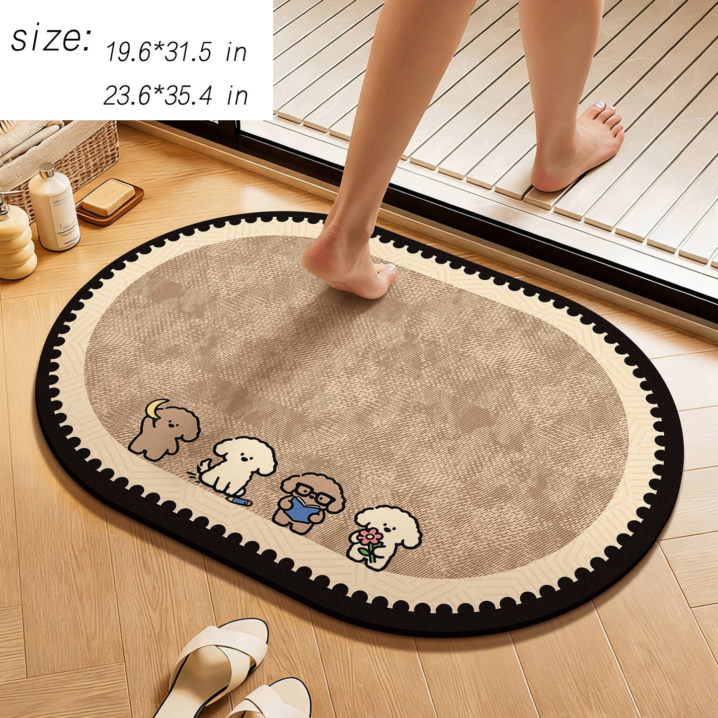 Oval Diatomite Bath Mat Soft Suede Surface Quick Dry Cute Cartoon Bathroom Floor Mat