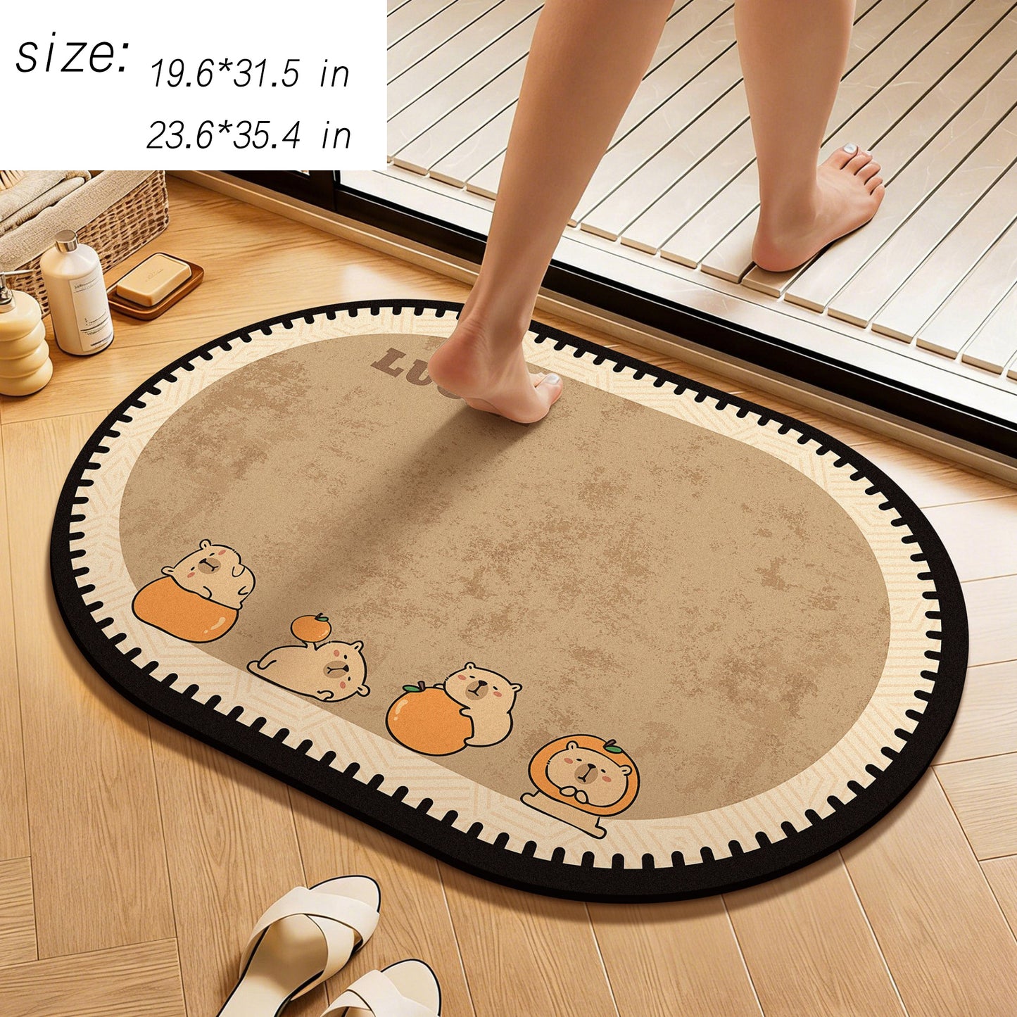 Oval Diatomite Bath Mat Soft Suede Surface Quick Dry Cute Cartoon Bathroom Floor Mat