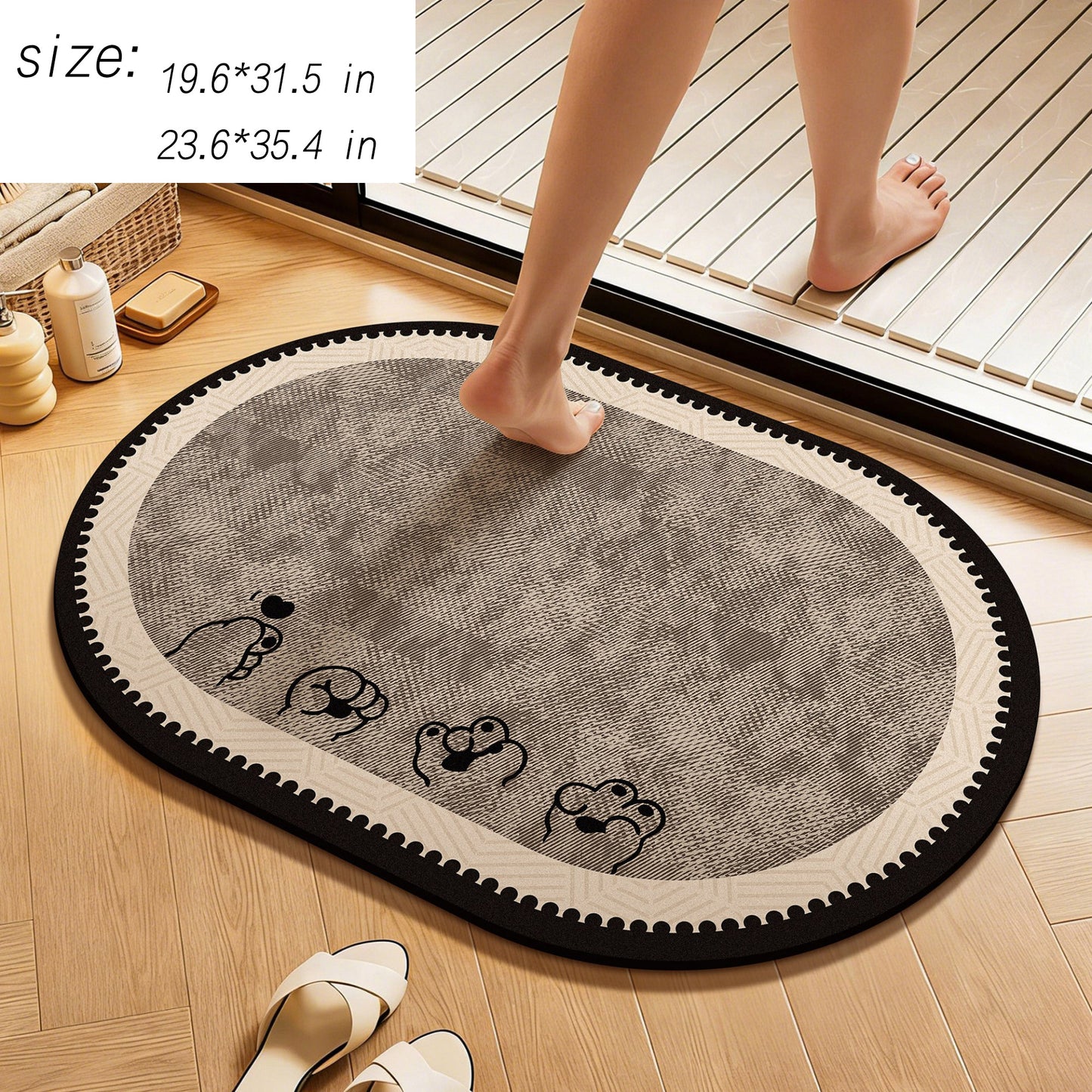 Oval Diatomite Bath Mat Soft Suede Surface Quick Dry Cute Cartoon Bathroom Floor Mat