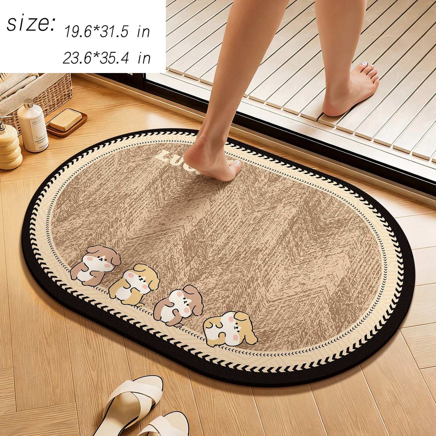 Oval Diatomite Bath Mat Soft Suede Surface Quick Dry Cute Cartoon Bathroom Floor Mat