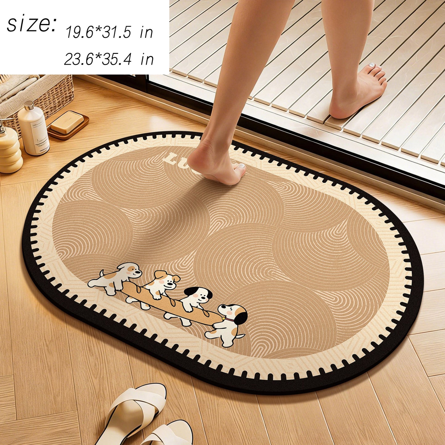 Oval Diatomite Bath Mat Soft Suede Surface Quick Dry Cute Cartoon Bathroom Floor Mat