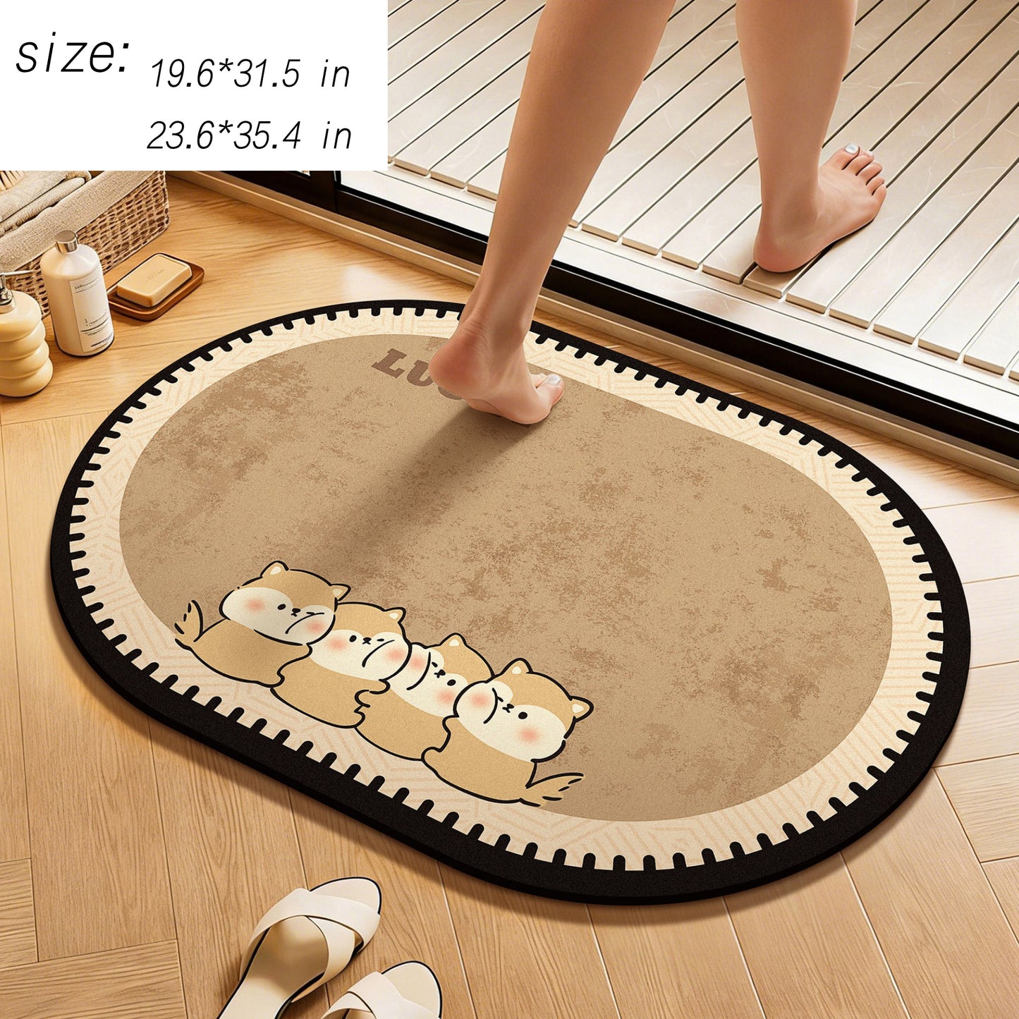 Oval Diatomite Bath Mat Soft Suede Surface Quick Dry Cute Cartoon Bathroom Floor Mat
