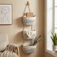 3 Tier Hanging Storage Basket Cotton Rope Wall Organizer Tassel Decorative Storage