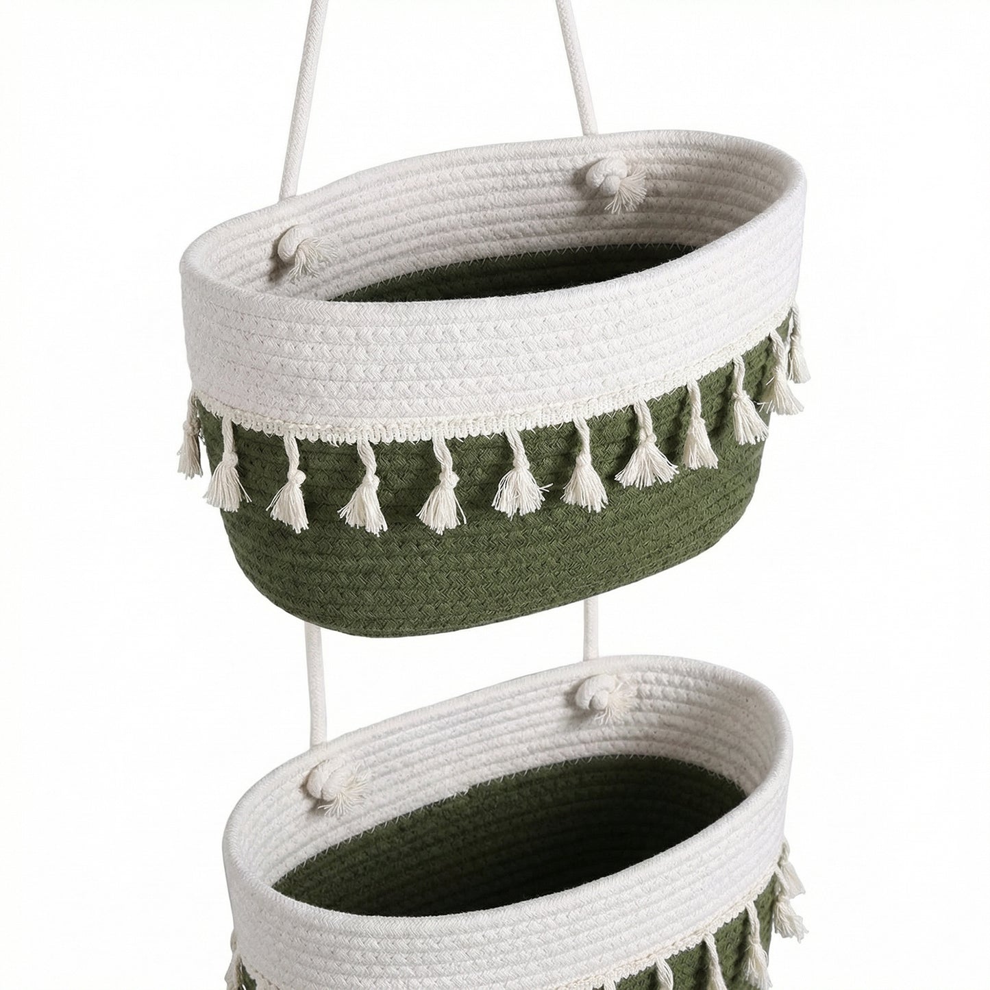 3 Tier Hanging Storage Basket Cotton Rope Wall Organizer Tassel Decorative Storage
