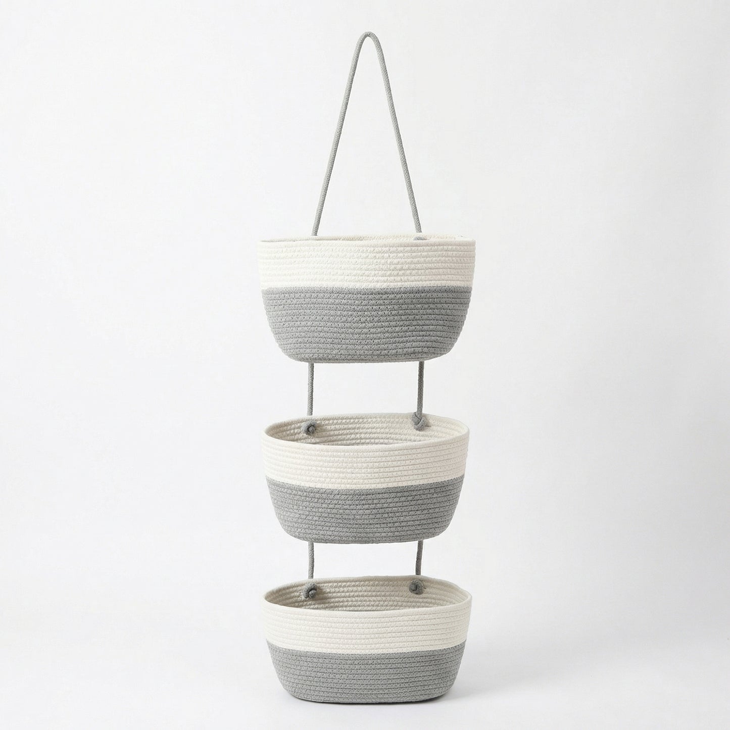 3 Tier Hanging Storage Basket Cotton Rope Wall Organizer Tassel Decorative Storage