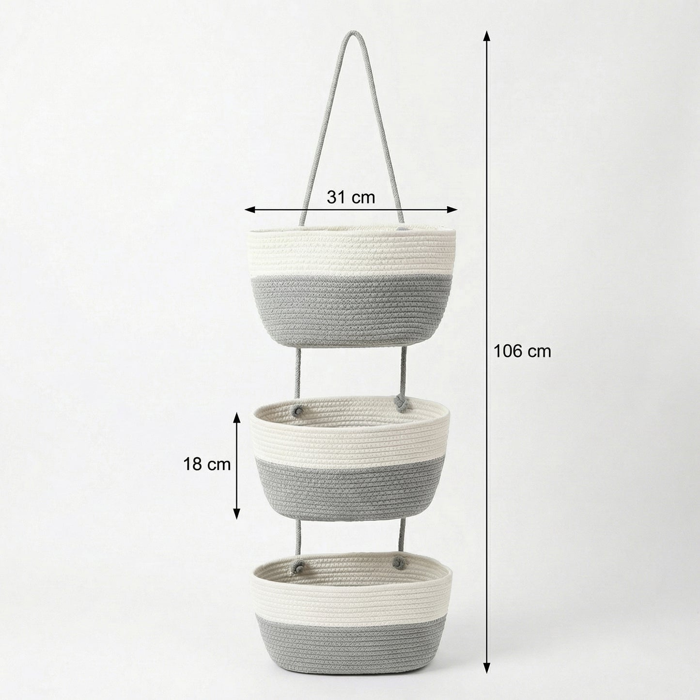 3 Tier Hanging Storage Basket Cotton Rope Wall Organizer Tassel Decorative Storage
