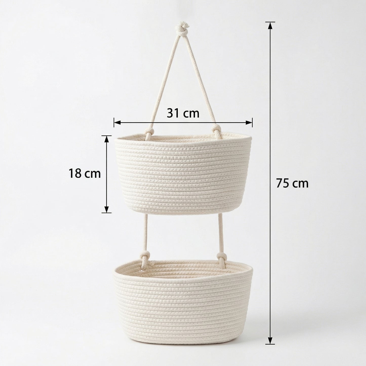 2 Tier Hanging Storage Basket Cotton Rope Wall Organizer Modern Neutral Storage