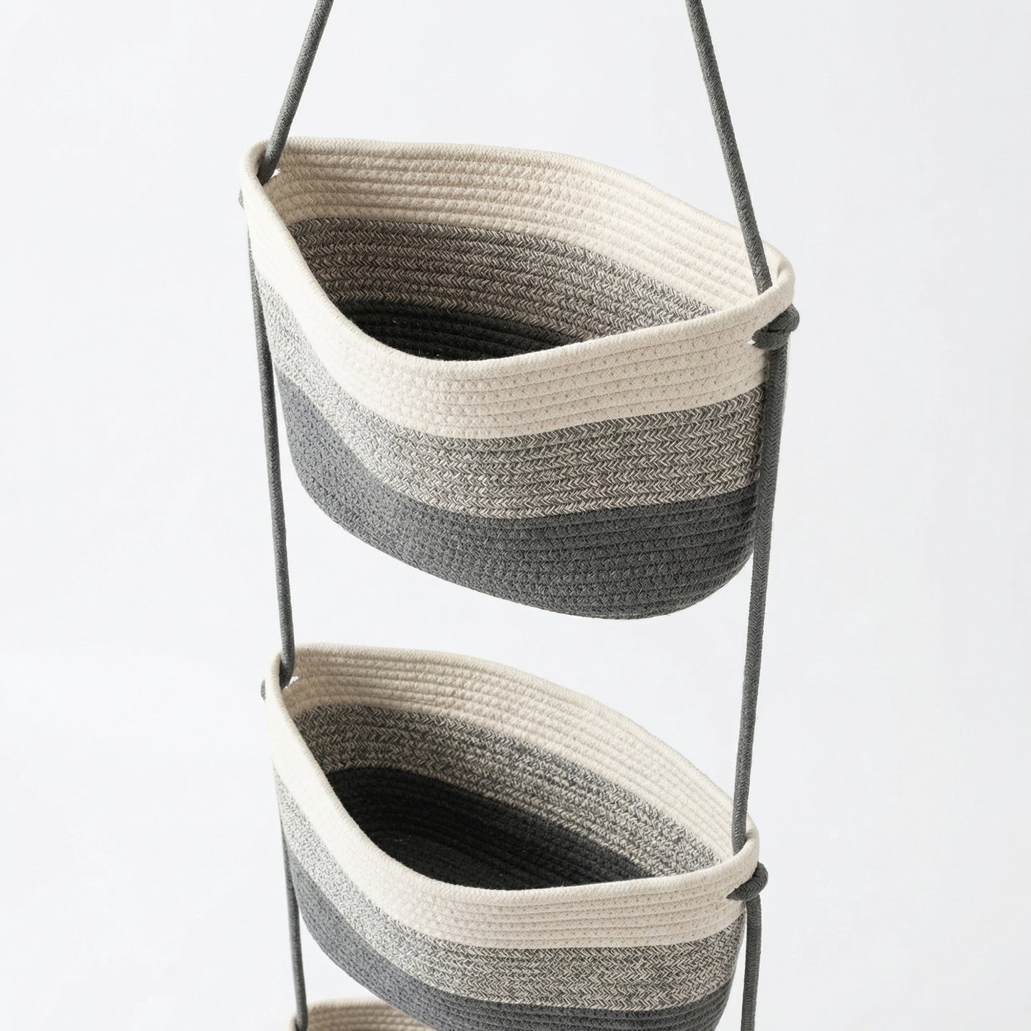 3 Tier Hanging Storage Basket Cotton Rope Wall Organizer Neutral Space Saving Storage