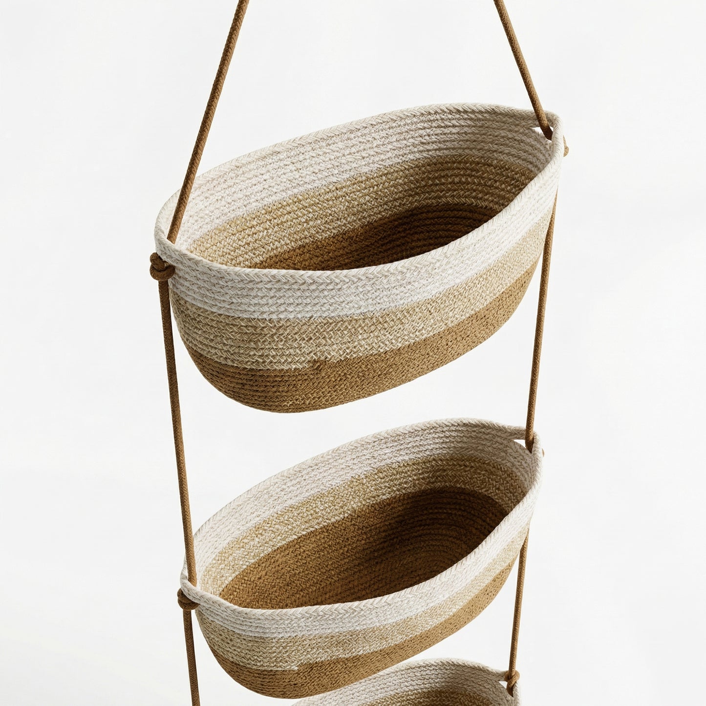 3 Tier Hanging Storage Basket Cotton Rope Wall Organizer Neutral Space Saving Storage