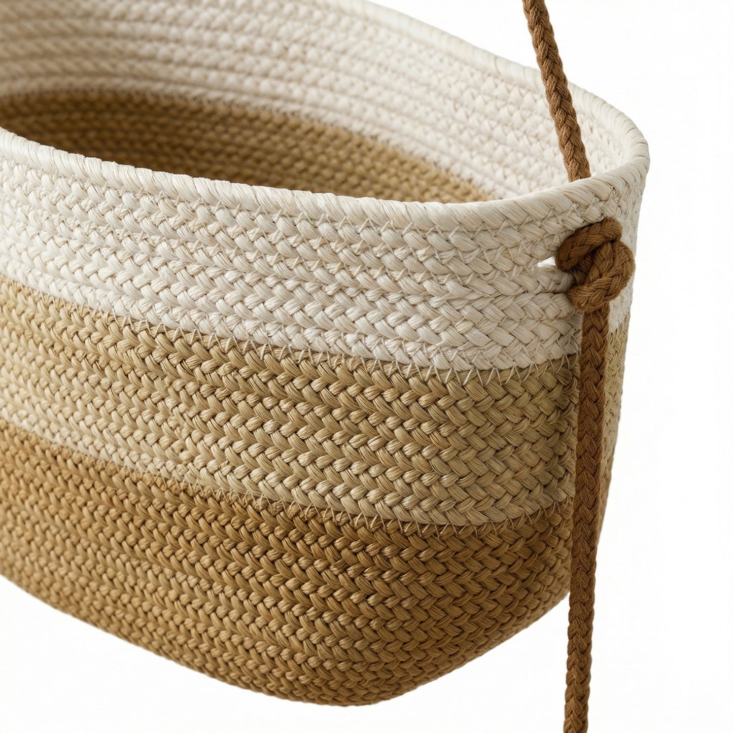 3 Tier Hanging Storage Basket Cotton Rope Wall Organizer Neutral Space Saving Storage
