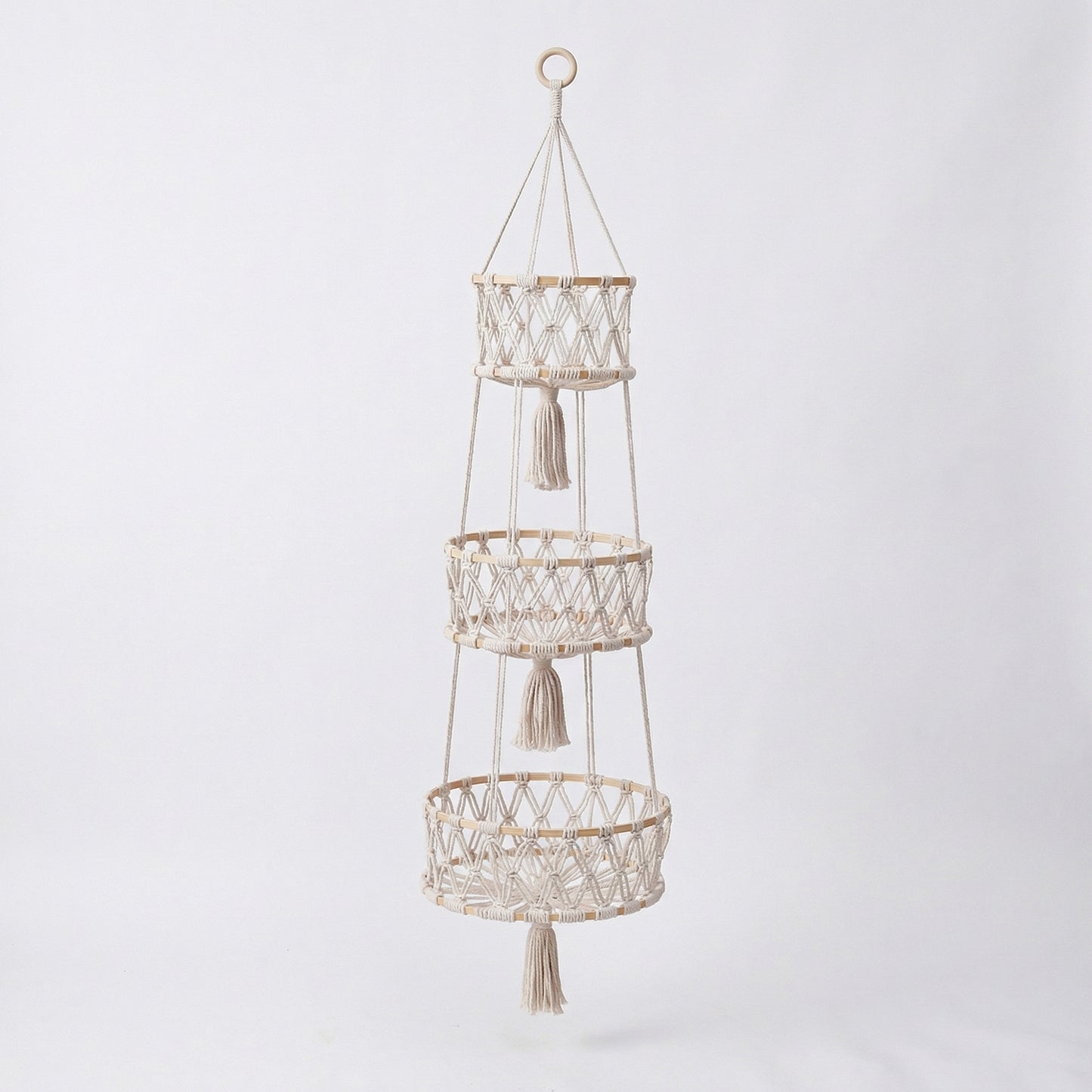 3 Tier Macrame Hanging Storage Basket Cotton Rope Wall Organizer Boho Space Saving Storage