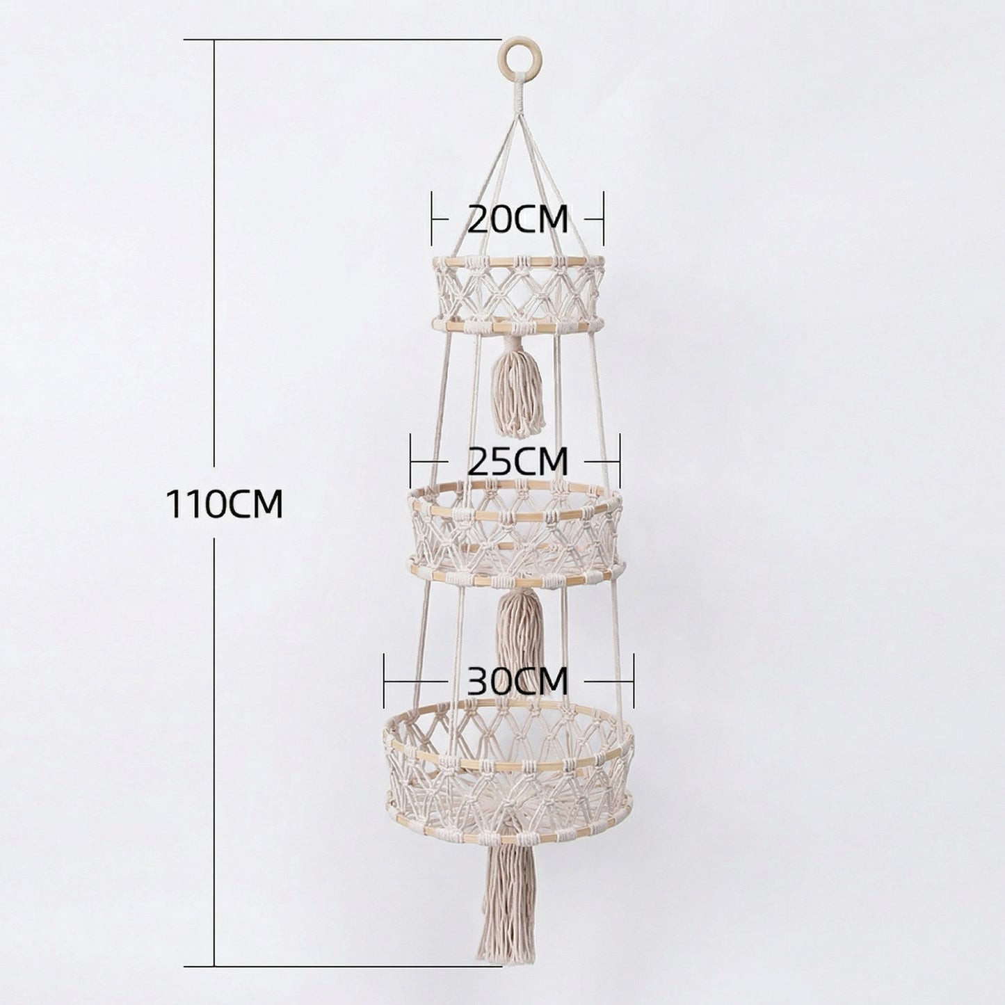 3 Tier Macrame Hanging Storage Basket Cotton Rope Wall Organizer Boho Space Saving Storage