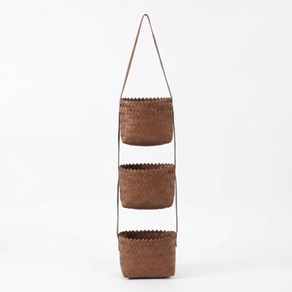 3 Tier Hanging Wall Storage Basket Organizer Woven Style Vertical Storage for Bathroom Entryway