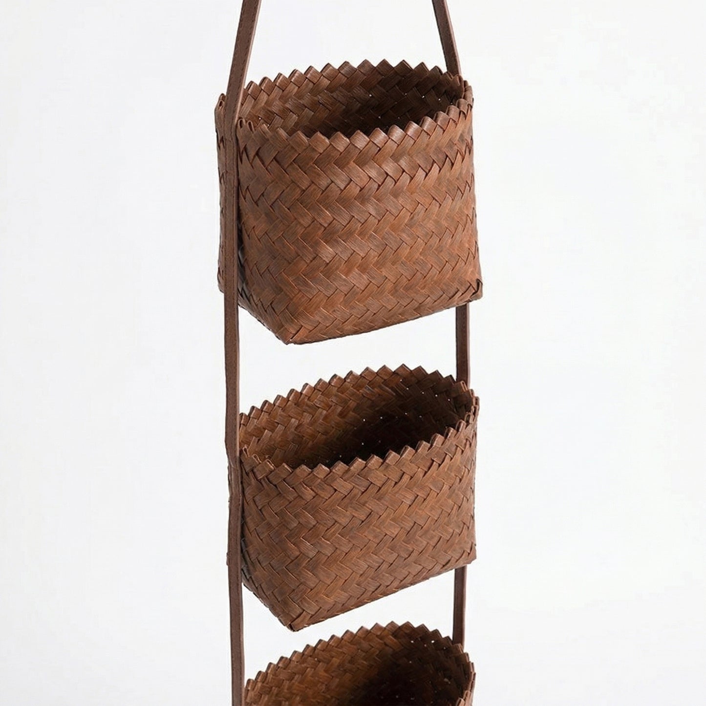 3 Tier Hanging Wall Storage Basket Organizer Woven Style Vertical Storage for Bathroom Entryway