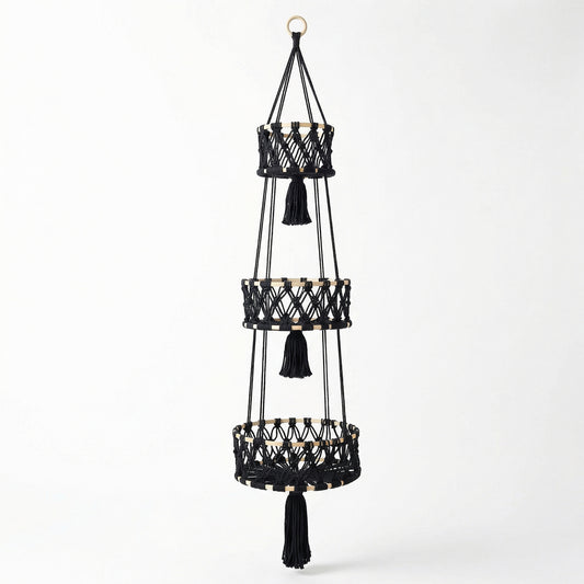 Three Tier Hanging Storage Organizer Macrame Style Basket for Plants Bathroom Kitchen Bedroom