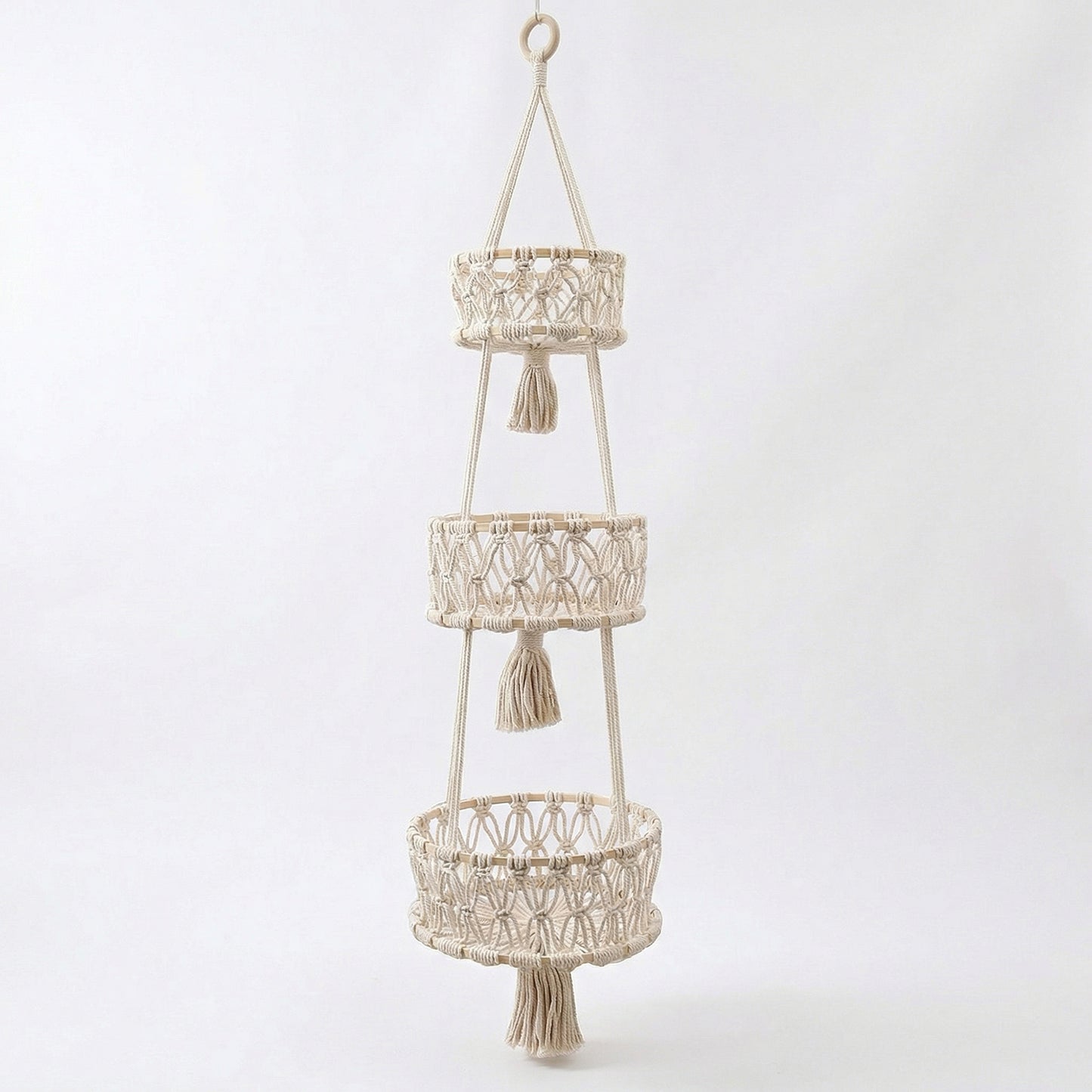 Three Tier Hanging Storage Organizer Macrame Style Basket for Plants Bathroom Kitchen Bedroom