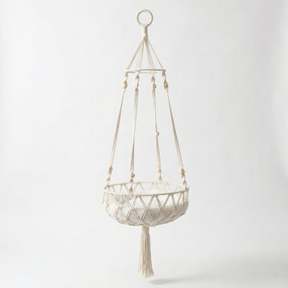 Hanging Macrame Style Storage Basket Round Organizer with Tassel for Bedroom Living Room Bathroom