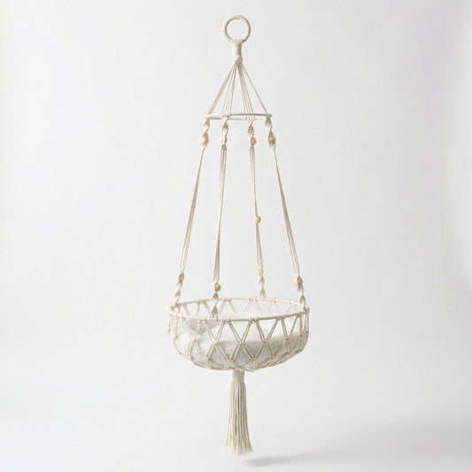 Hanging Macrame Style Storage Basket Round Organizer with Tassel for Bedroom Living Room Bathroom