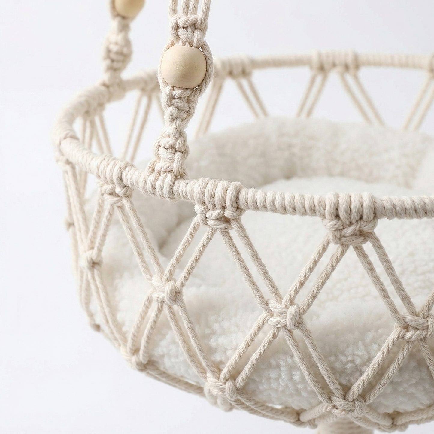 Hanging Macrame Style Storage Basket Round Organizer with Tassel for Bedroom Living Room Bathroom