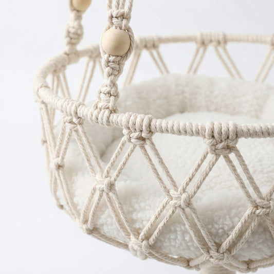 Hanging Macrame Style Storage Basket Round Organizer with Tassel for Bedroom Living Room Bathroom