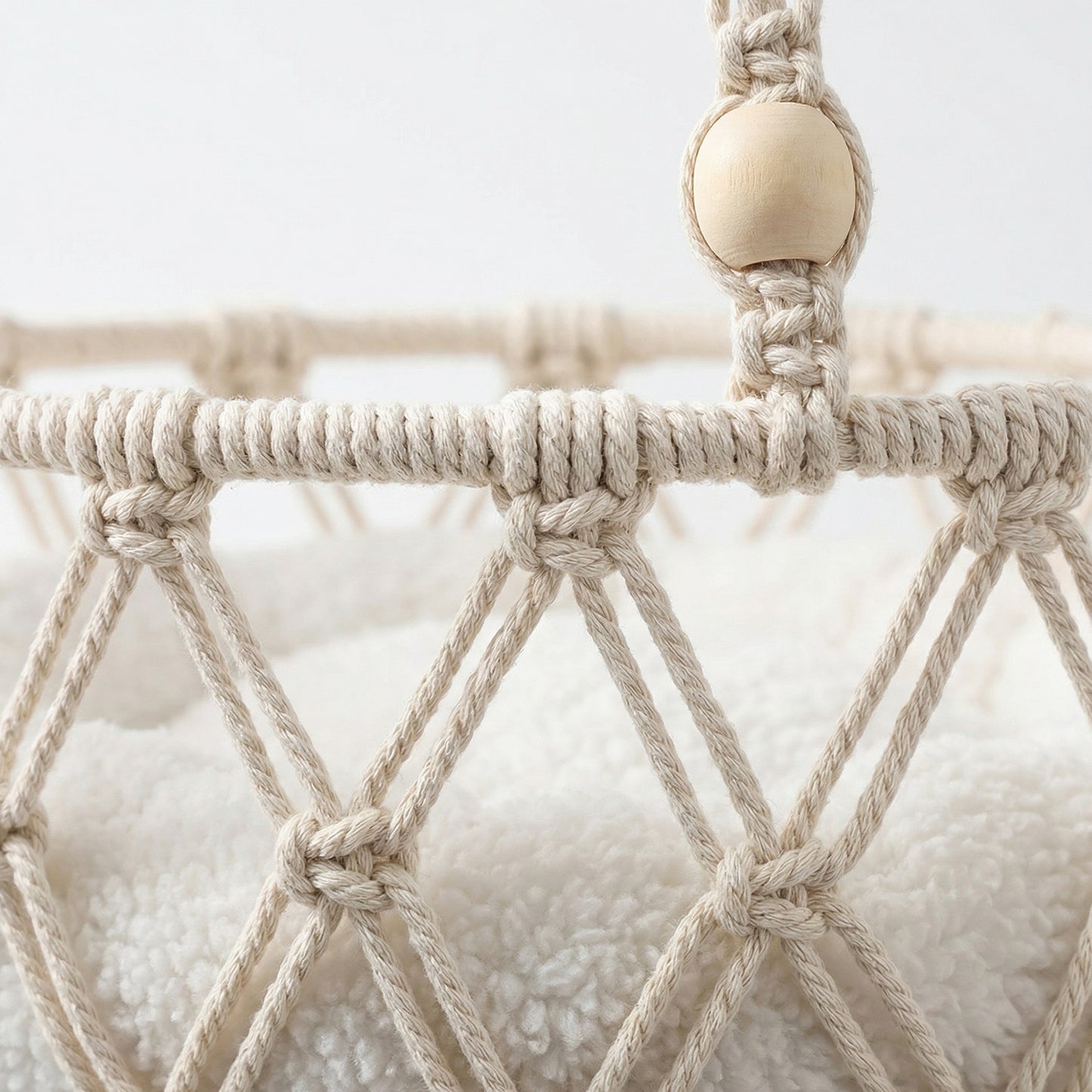 Hanging Macrame Style Storage Basket Round Organizer with Tassel for Bedroom Living Room Bathroom