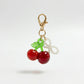3 Pcs Cherry Charm Clip Set with Faux Pearl Accent Decorative Bag Charm Keychain Accessory