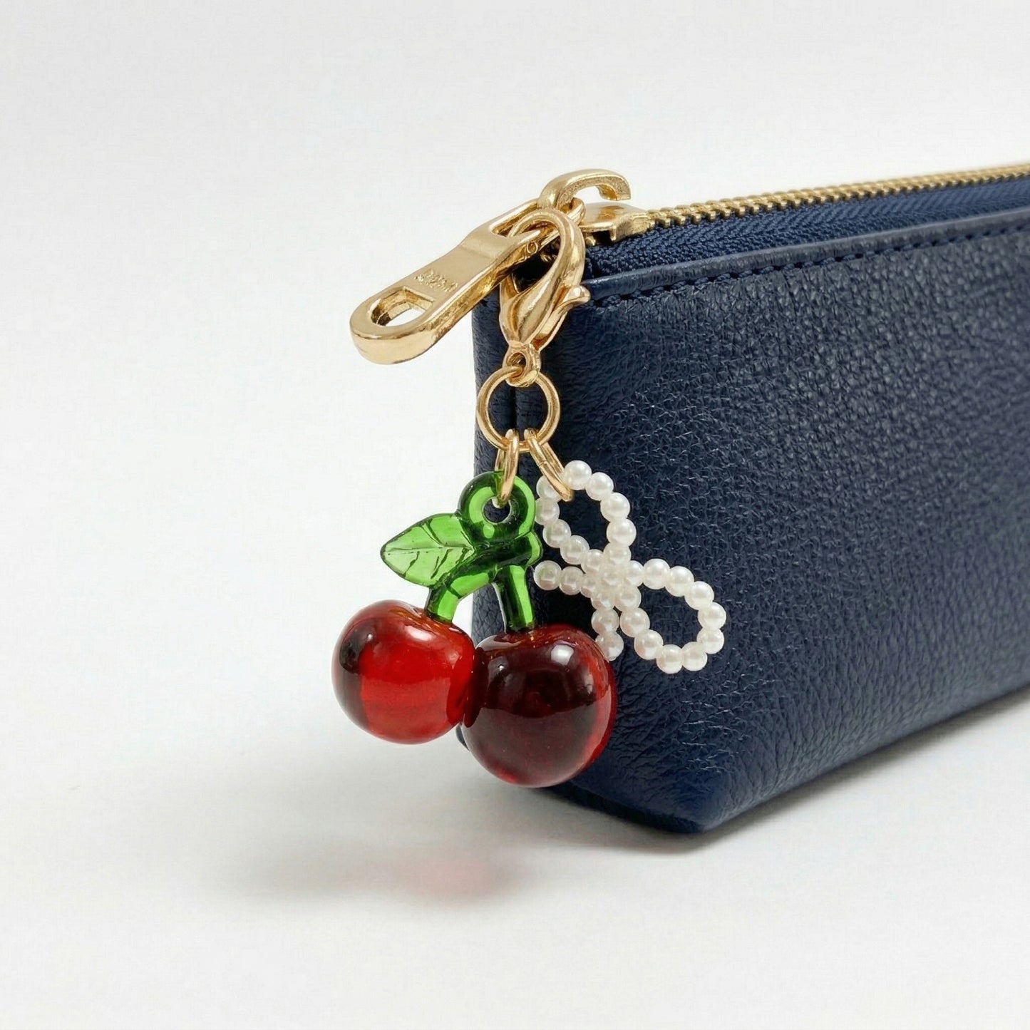 3 Pcs Cherry Charm Clip Set with Faux Pearl Accent Decorative Bag Charm Keychain Accessory