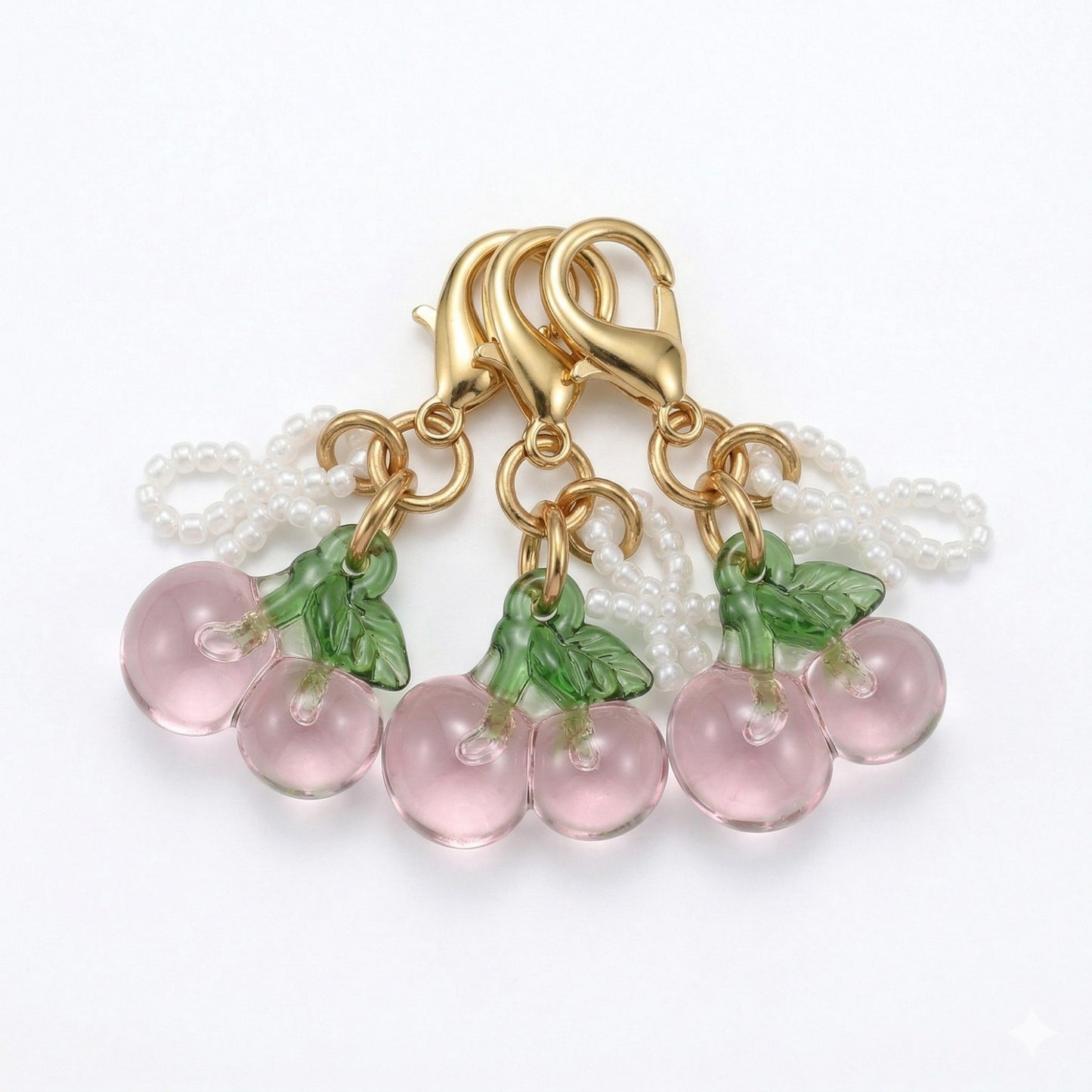 3 Pcs Cherry Charm Clip Set with Faux Pearl Accent Decorative Bag Charm Keychain Accessory