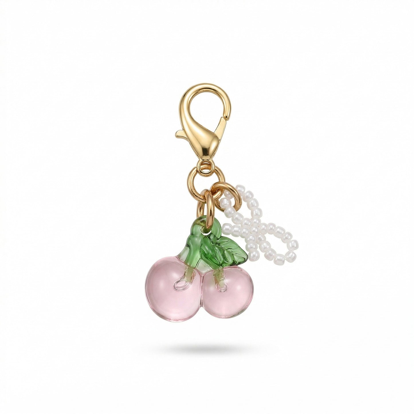 3 Pcs Cherry Charm Clip Set with Faux Pearl Accent Decorative Bag Charm Keychain Accessory