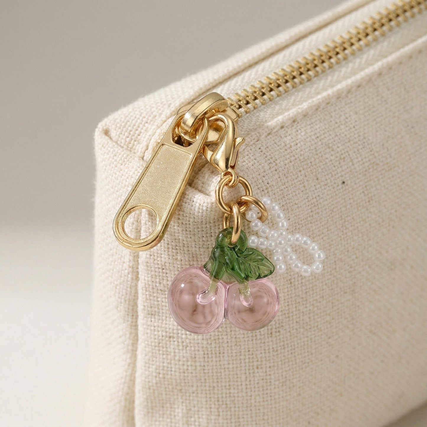 3 Pcs Cherry Charm Clip Set with Faux Pearl Accent Decorative Bag Charm Keychain Accessory