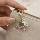 3 Pcs Cherry Charm Clip Set with Faux Pearl Accent Decorative Bag Charm Keychain Accessory