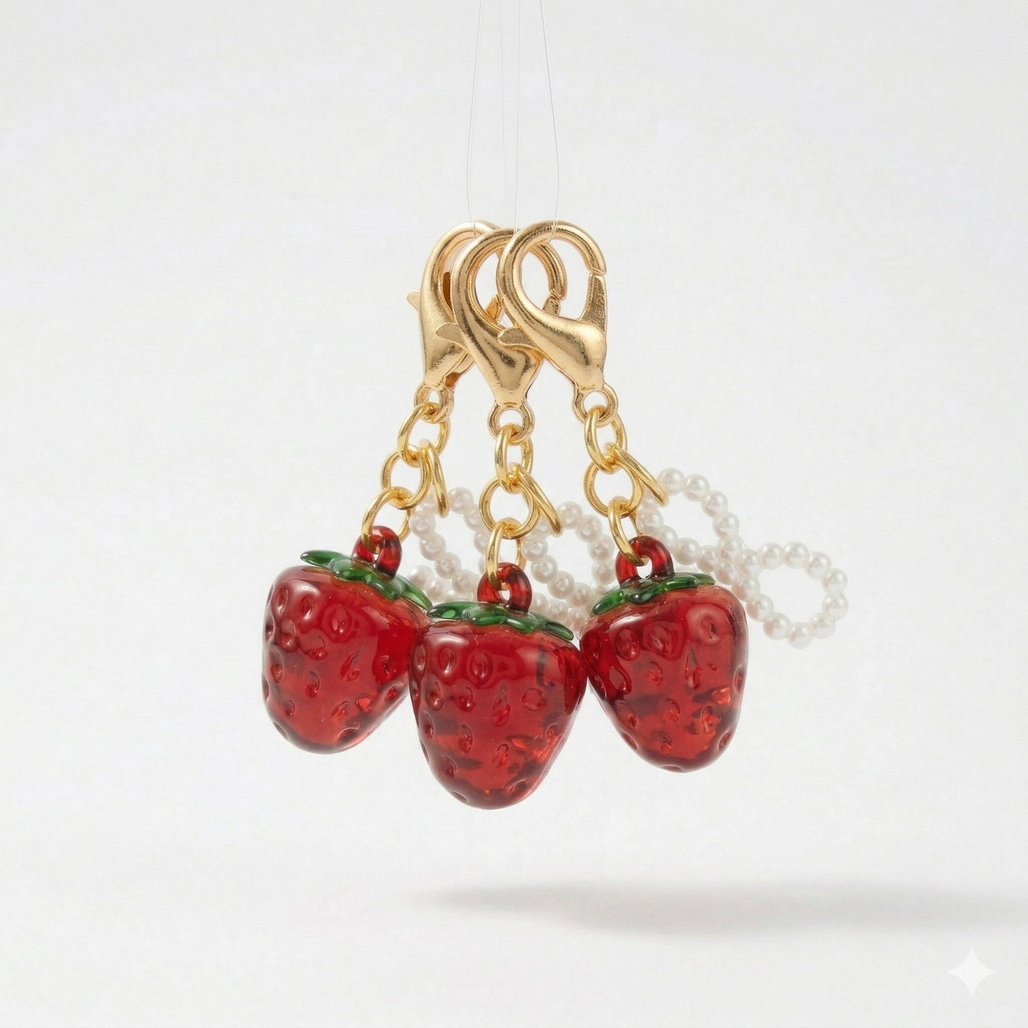 3 Pcs Cherry Charm Clip Set with Faux Pearl Accent Decorative Bag Charm Keychain Accessory