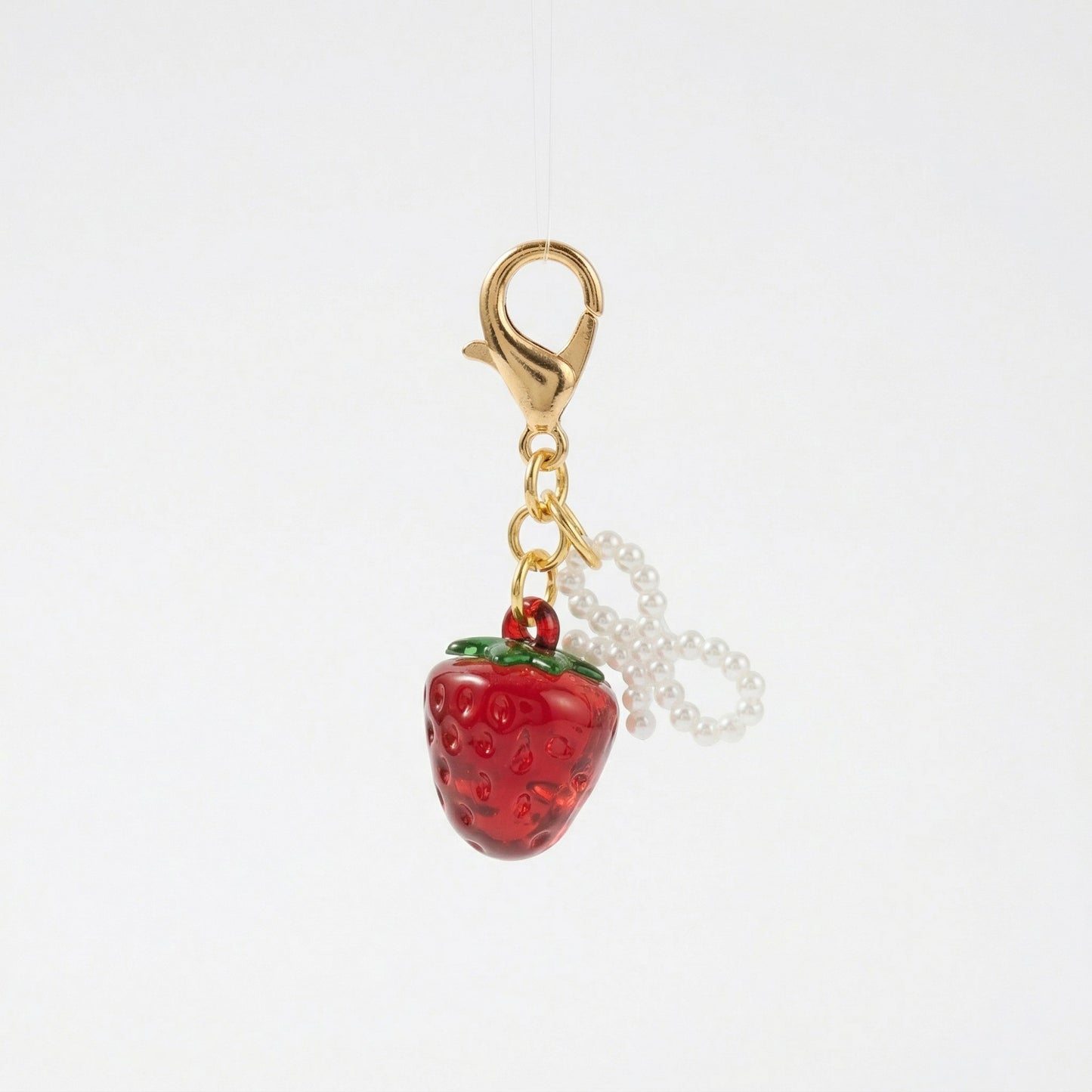 3 Pcs Cherry Charm Clip Set with Faux Pearl Accent Decorative Bag Charm Keychain Accessory