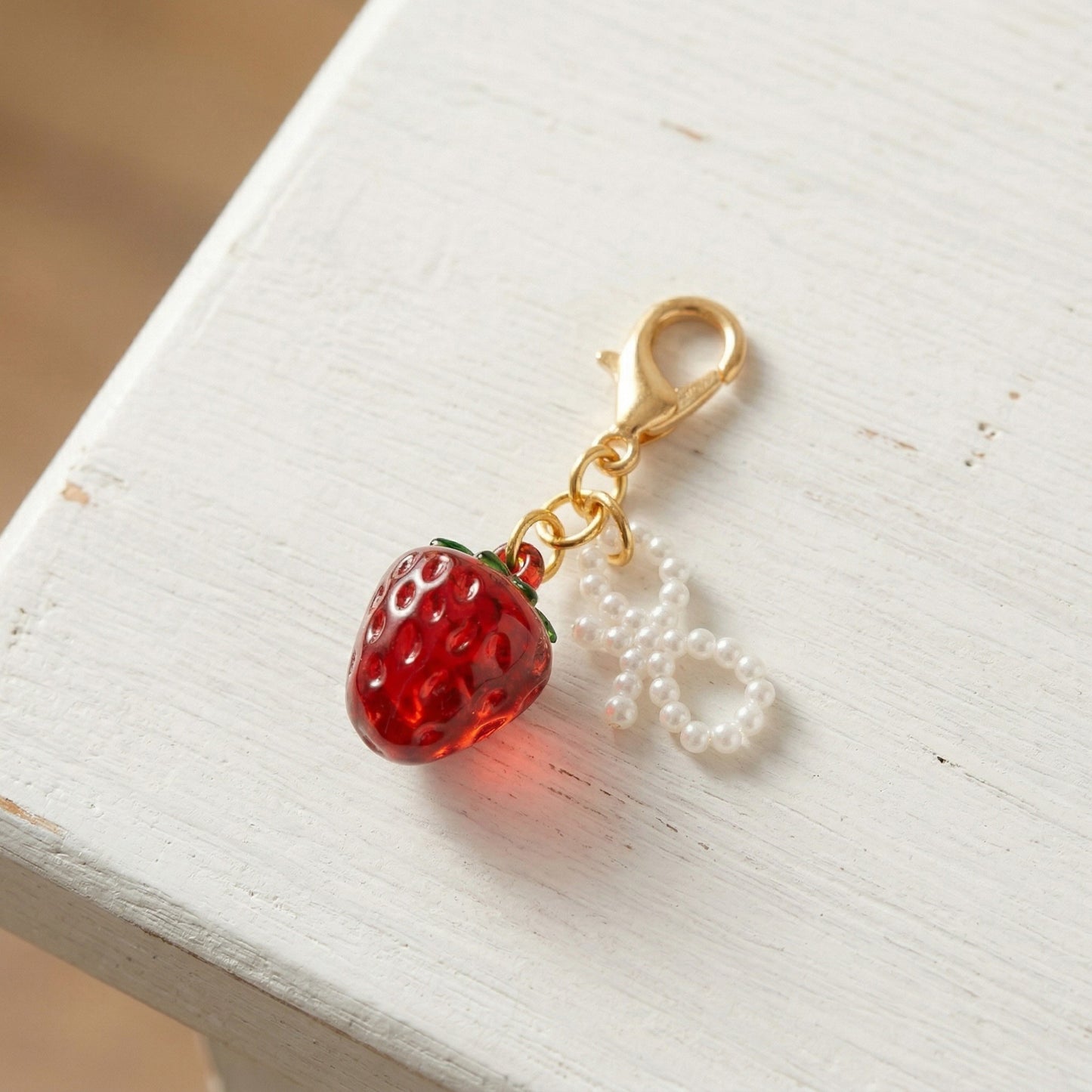 3 Pcs Cherry Charm Clip Set with Faux Pearl Accent Decorative Bag Charm Keychain Accessory