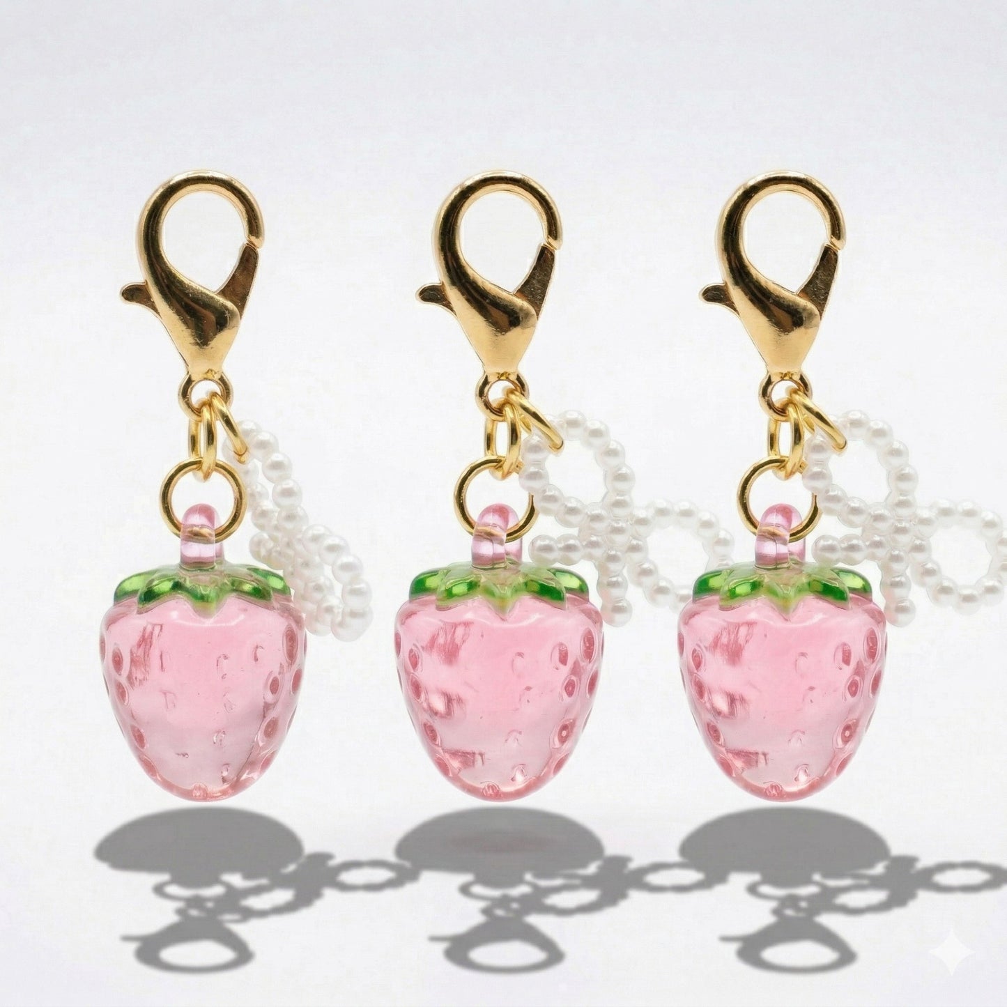 3 Pcs Cherry Charm Clip Set with Faux Pearl Accent Decorative Bag Charm Keychain Accessory