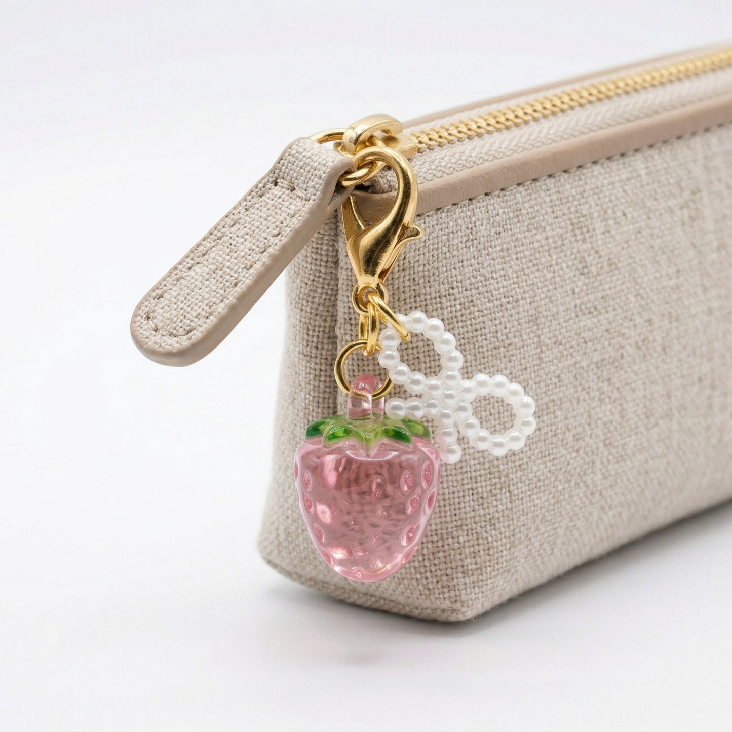 3 Pcs Cherry Charm Clip Set with Faux Pearl Accent Decorative Bag Charm Keychain Accessory